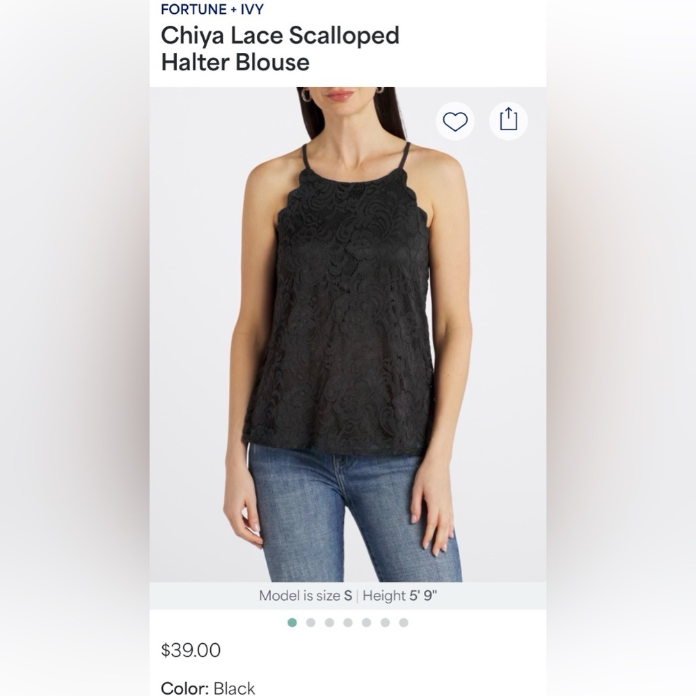 Fortune & Ive Black Lace Scalloped Halter Blouse Stitch Fix XXL